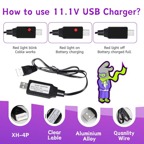 RC Battery Accessory Kit,No Wires Deans T Male (red) Connector Switch to XT30 Female (Yellow) Adapter, for Remote Control Toy Boat FPV Drone Car etc - 1 Pcs with 11.1V USB Charger Cable