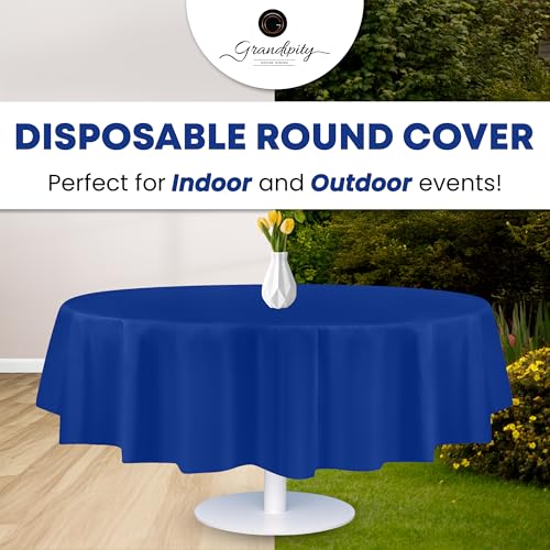 Grandipity Plastic Table Cloth Disposable 12 Pack 84" Round Blue - color: Blue, size: 84in. Round