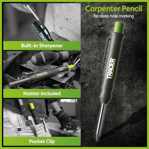 Tracer Complete Deep Hole Marking Kit - Includes Double-Tipped Long Head Deep Hole Permanent Marker and Deep Hole Construction Pencil with 6 Replacement Lead Dispenser Site Holster - style: 3pc Set
