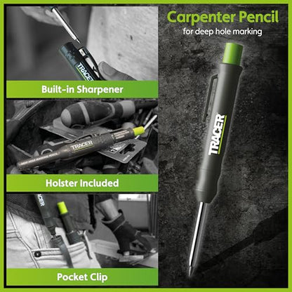 Tracer Complete Deep Hole Marking Kit - Includes Double-Tipped Long Head Deep Hole Permanent Marker and Deep Hole Construction Pencil with 6 Replacement Lead Dispenser Site Holster - style: 3pc Set