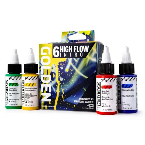 High Flow Acrylics by GOLDEN, High Flow Intro Set, 6 Colors, Professional Acrylic Paint