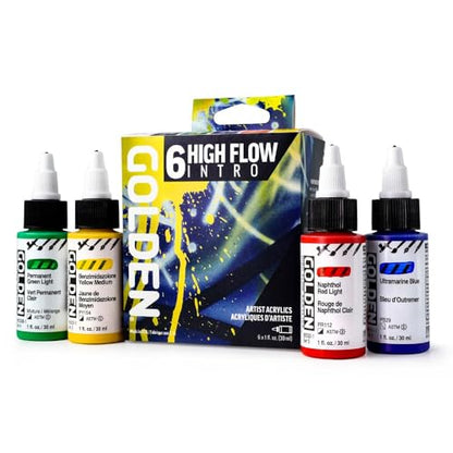 High Flow Acrylics by GOLDEN, High Flow Intro Set, 6 Colors, Professional Acrylic Paint