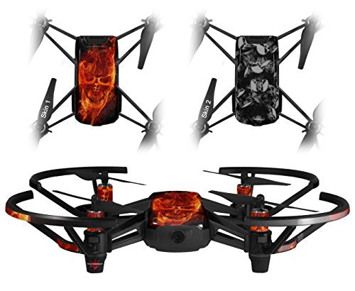 Skin Decal Wrap 2 Pack Compatible with DJI Ryze Tello Flaming Fire Skull Orange Drone NOT Included
