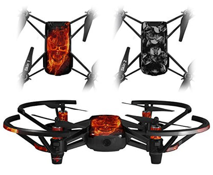 Skin Decal Wrap 2 Pack Compatible with DJI Ryze Tello Flaming Fire Skull Orange Drone NOT Included