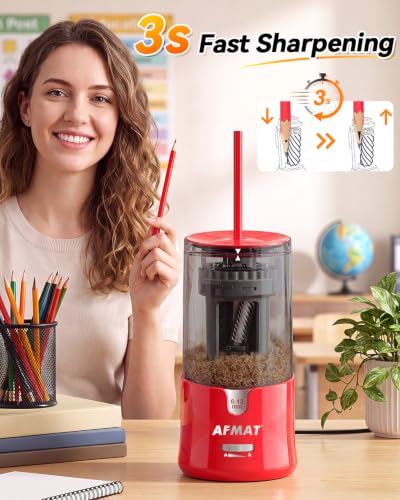 AFMAT Electric Pencil Sharpener, Plug-in Pencil Sharpener for 6-12mm Pencil - color: Red