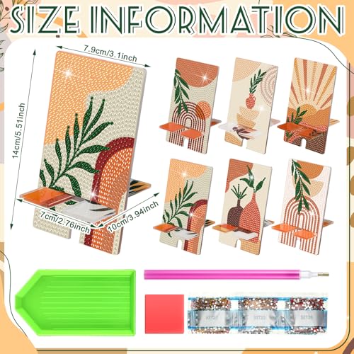 Saillong 6 Pcs Boho Diamond Art Cell Phone Stand 5.5" DIY Full Drill - style: Boho