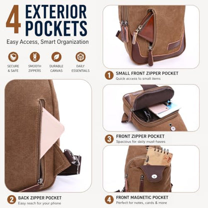 Canvas Sling Bag for Men Crossbody Chest Bag Casual Daypack Rucksack Small Crossbody Backpack with Adjustable Strap - color: Grey