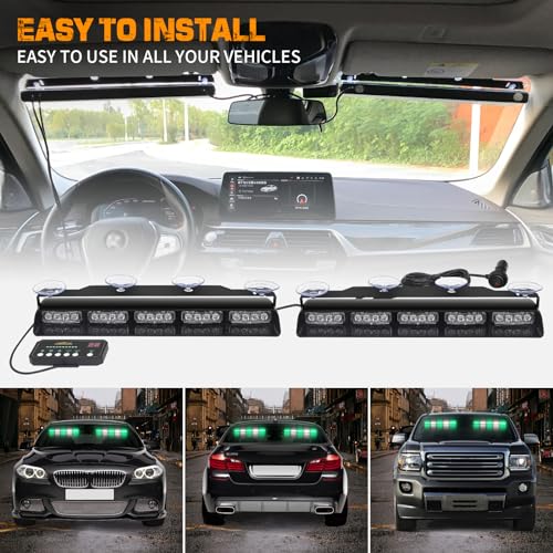 XRIDONSEN 2x 17 inch Windshield Light Bar 40 LED Dash Strobe lights - color: Green/White