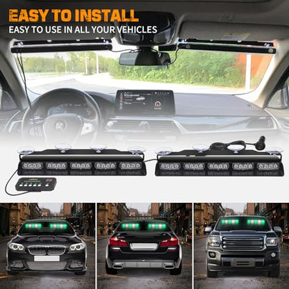 XRIDONSEN 2x 17 inch Windshield Light Bar 40 LED Dash Strobe lights - color: Green/White