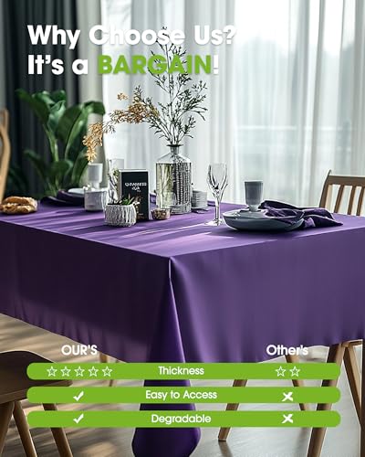 Pureegg Plastic Table Cloth Disposable 6 Pack, 54 x 108 Inch, Purple - color: Purple, size: 54" X 108" Rectangle