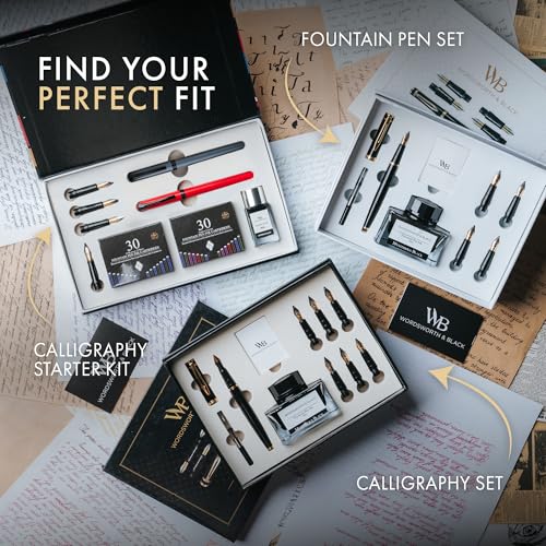Wordsworth & Black Calligraphy Kit for Beginners, 2 Ink Pens, 5 Nibs, Grey - color: Red Grey