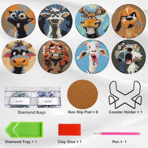 Ekuxom 8 PCS Diamond Art Coasters Kits-Animals Diamond Painting Coasters - color: Animals