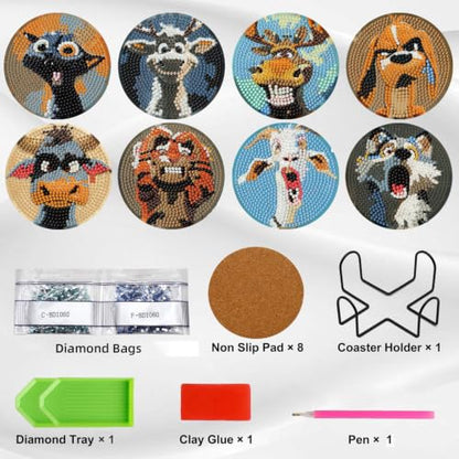 Ekuxom 8 PCS Diamond Art Coasters Kits-Animals Diamond Painting Coasters - color: Animals