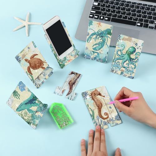 Saillong 6 Pcs Sea Animals Diamond Art Phone Stand, Cell Phone Holder - style: Sea Animals