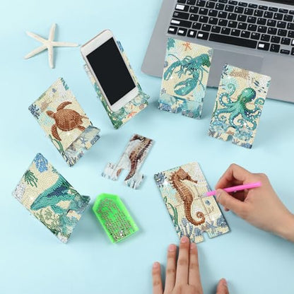 Saillong 6 Pcs Sea Animals Diamond Art Phone Stand, Cell Phone Holder - style: Sea Animals