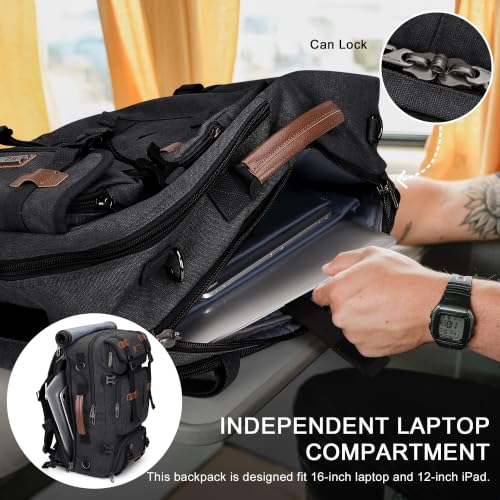 WITZMAN Travel Backpack for Men 45L Large Carry-on Airline Approved - color: Black