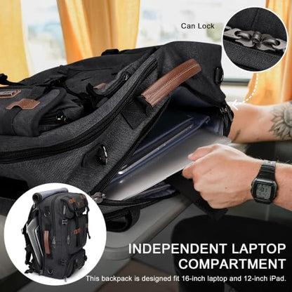 WITZMAN Travel Backpack for Men 45L Large Carry-on Airline Approved - color: Black