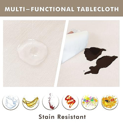 Waterproof Vinyl Tablecloth with Flannel Backing 2 Pcs 60x120 In Beige - color: Beige, size: 60x120 Inch (Rectangular)