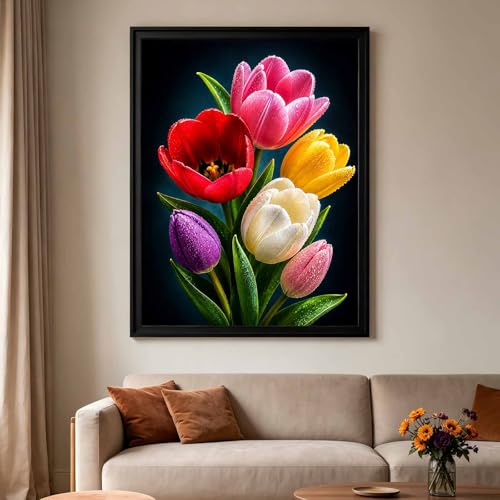 Tulips Diamond Art Kits for Adults,Colorful Flower Bouquet Diamond Painting - color: HS049-1
