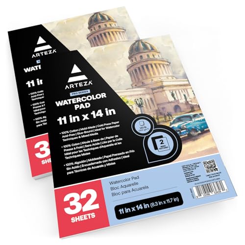 ARTEZA Watercolor Paper Pads, 11 x 14 in, Cold Press, 2 Pack, 64 Sheets