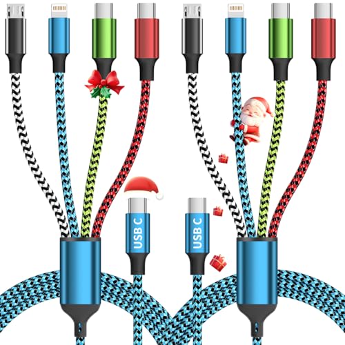 USB A/C 4 in 2 Charging Cords,Dual Type C Mulit Charging Cable - color: Blue&Black