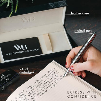 Wordsworth & Black Majesti Luxury Fountain Pen Set for Writing, Medium Nib - color: Black Checked, style: Medium Nib