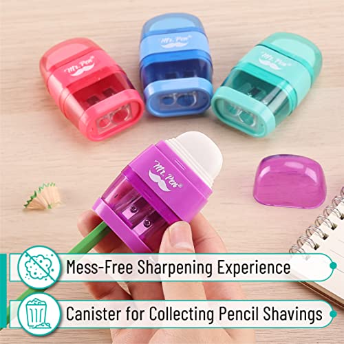 Mr. Pen- Pencil Sharpener & Eraser, 4 Pack - color: Red, Purple, Blue, Green, size: 4 Pack