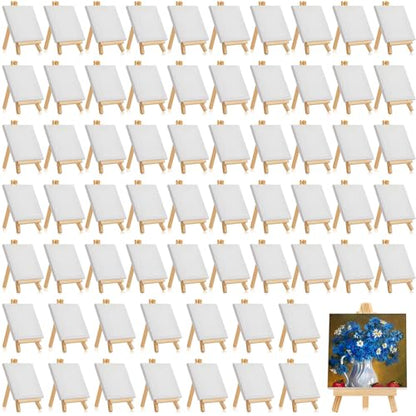 128 Pcs /64 Pack 4 x 4 Inch Mini Canvas and Easel Set Bulk for Paint Party - size: 4 x 4 Inch