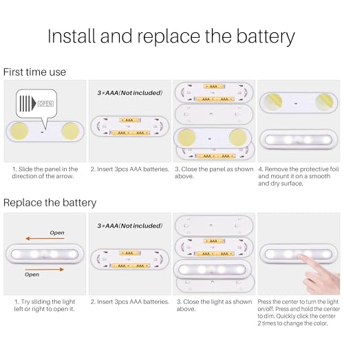 STAR-SPANGLED 7” Dimmable LED Stick on Push Tap Lights AAA Battery, 3 Pack - color: 3 Color Modes & Dimmable, size: 7 inch, Push Control (3 Pack)