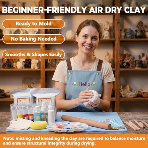 41PCS Pottery Kit for Beginners, 4.4LBS Air Dry Clay for Adults, Guide Book