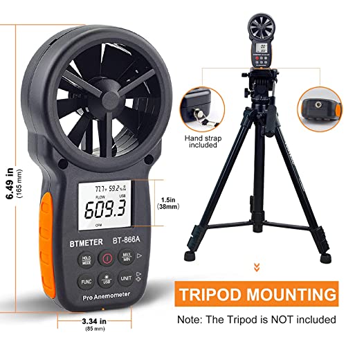 BTMETER 866A Pro Handheld HVAC Anemometer CFM Air Flow Meter(Wet Bulb Temp) - color: BT-100WM Anemometer