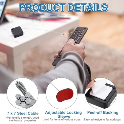 PATIKIL 3.3ft (1M) Retractable Remote Control Cable Tether 2N, 3PCS Remote Control Security Lanyard Lock Adjustable Locking Leash with Plastic Cap for TV Phone Tablets Showroom, Black - color: Black, size: 3.3ft