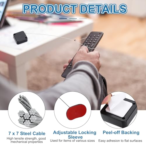 PATIKIL 6.6ft (2M) Retractable Remote Control Cable Tether 2N, 3PCS Remote Control Security Lanyard Lock Adjustable Locking Leash with Plastic Cap for TV Phone Tablets Showroom, Black - color: Black, size: 6.6ft