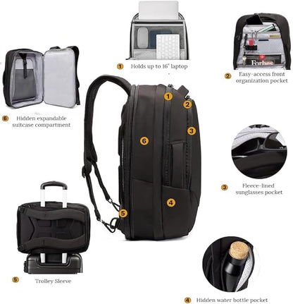 Knack Series 2 Small Travel Backpack 16-Inch Laptop, Expandable 17-27L - color: Black, size: Small