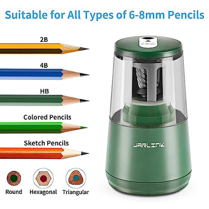 JARLINK Electric Pencil Sharpener, Heavy Duty Helical Blade, Auto Stop - color: Green