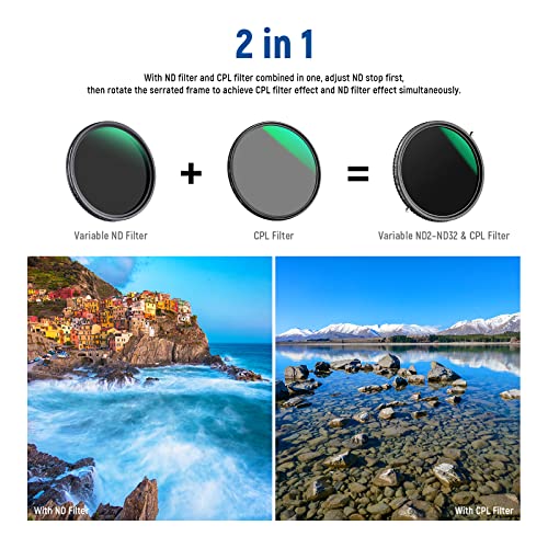 NEEWER 2 in 1 77mm Variable ND Filter ND2-D32&CPL Circular Polarizer Filter - size: 77mm