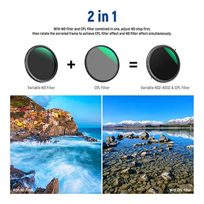 NEEWER 2 in 1 77mm Variable ND Filter ND2-D32&CPL Circular Polarizer Filter - size: 77mm