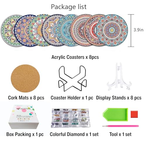 Muzagroo Art Mandala Diamond Painting Coasters Kits with Holder - color: Mandala