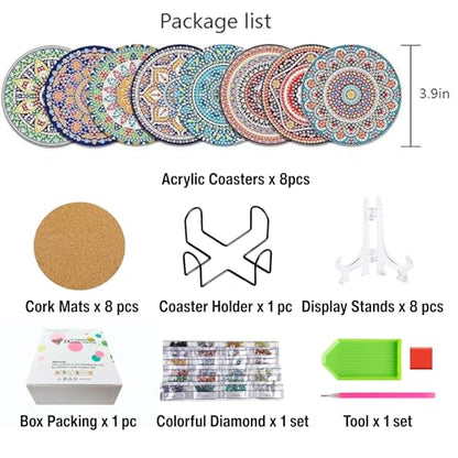 Muzagroo Art Mandala Diamond Painting Coasters Kits with Holder - color: Mandala