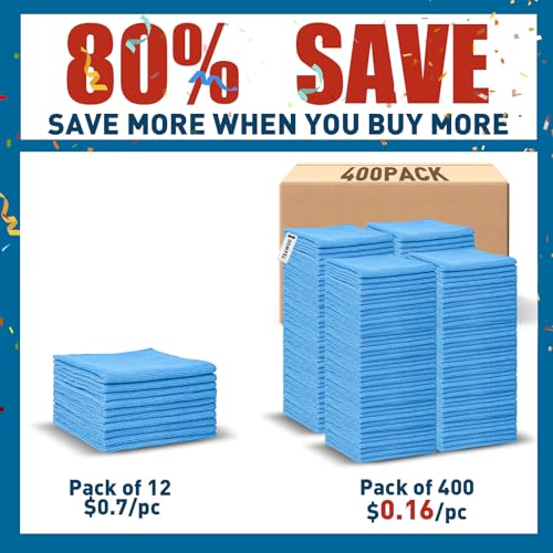 TEAWOO Blue Microfiber Towels Bulk-400 Pack, Cleaning Cloths Bulk - color: Blue, size: 400 Pack