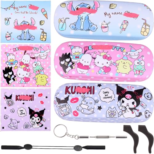 Cute Eyeglass Cases Hard Shell Storage Case Protective Box With Glasses Cloth Adjustable Glasses Strap Ear Grips Hook - color: Set3-2