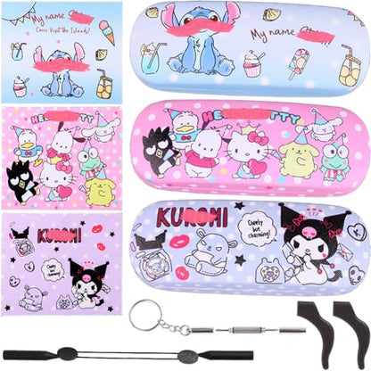 Cute Eyeglass Cases Hard Shell Storage Case Protective Box With Glasses Cloth Adjustable Glasses Strap Ear Grips Hook - color: Set3-2