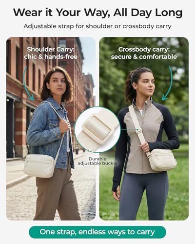 BAGSMART 2 in 1 Small Puffy Camera Sling Bag, Beige - color: Beige