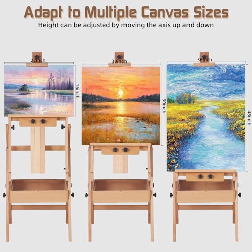 Beech Wood H-Frame Easel for Painting with Tray & Drawer, Natural - color: Natural