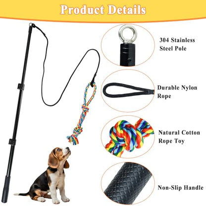 Flirt Pole for Dogs, Heavy Duty Dog Teaser Wand with 3 Replacement Rope - color: yellow