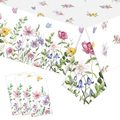3Pcs Wildflower Plastic Tablecloths, Disposable Floral Butterfly Tablecover - color: Floral