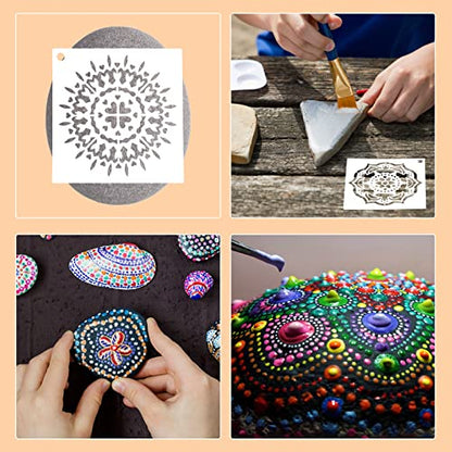 56 Pcs Mandala Stencils, 3.6 x 3.6 Inch Reusable Painting Templates - style: Small Mandala Stencils