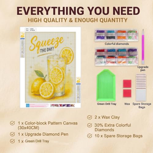Lemon Diamond Art Kits for Adults, Squeeze The Day Diamond Painting Kit - color: HS042-1