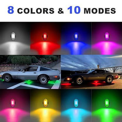 Flyant Wireless Led Strobe Lights with Remote Control,8 Colors Waterproof Anti-Collision USB CharingLed Warning Light,Wireless Led Lights for Car Drone Truck Motorcycle Aircraft Bike (8PC) - color: 8PC