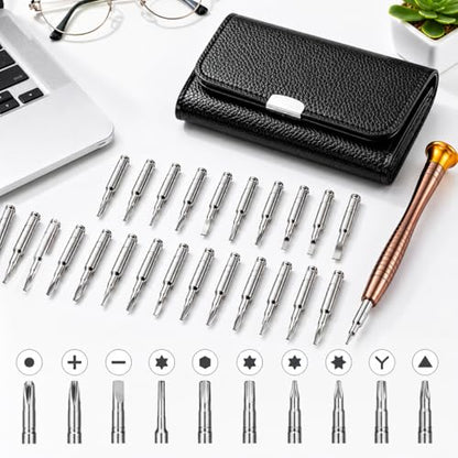Precision Screwdrivers, 25-1 Repair Kit, Screwdriver Set with Leather Case, Professional Opening Tools for Mobile Laptop Glasses, Star/Y-type/Flat-blade/Triangle Screwdrivers